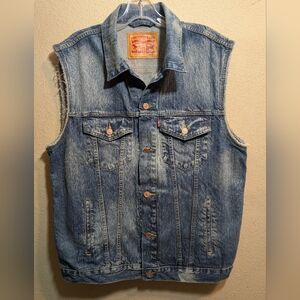Levi's Strauss Denim Vest Cut Off Sleeve Copper Button Trucker Men Size Xlarge